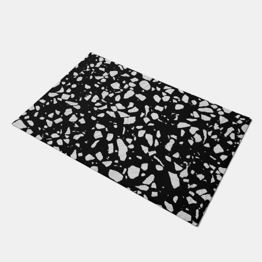 Abstract Terrazzo Mosaic Black en White Pattern Deurmat (Schuin)