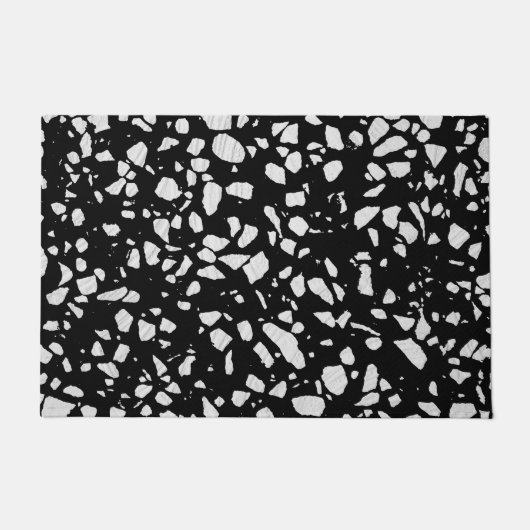Abstract Terrazzo Mosaic Black en White Pattern Deurmat (Voorkant)