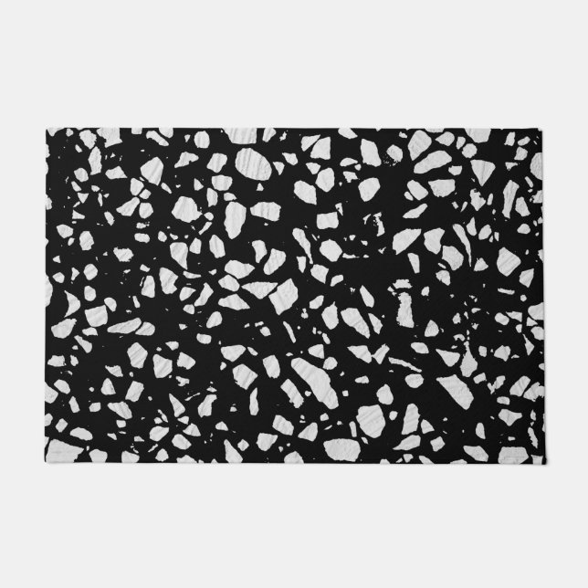 Abstract Terrazzo Mosaic Black en White Pattern Deurmat (Voorkant)