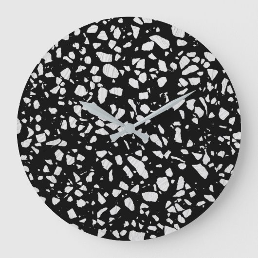 Abstract Terrazzo Mosaic Black en White Pattern Grote Klok (Voorkant)