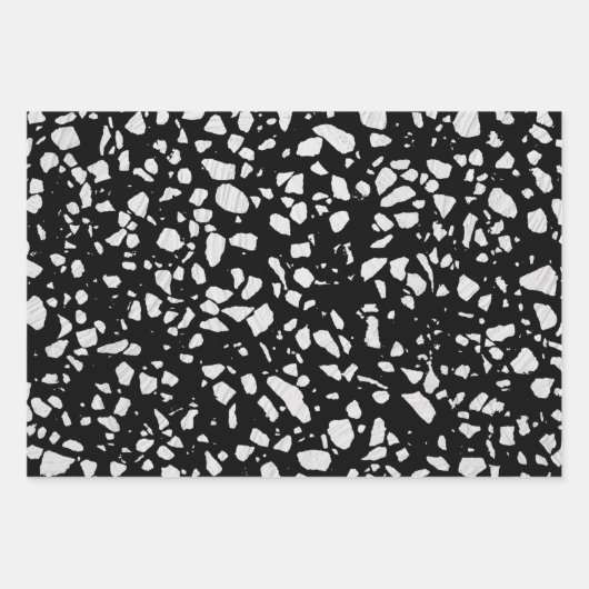 Abstract Terrazzo Mosaic Black en White Pattern Inpakpapier Vel (Voorkant 2)