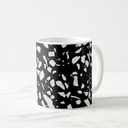 Abstract Terrazzo Mosaic Black en White Pattern Koffiemok (Voorkant rechts)