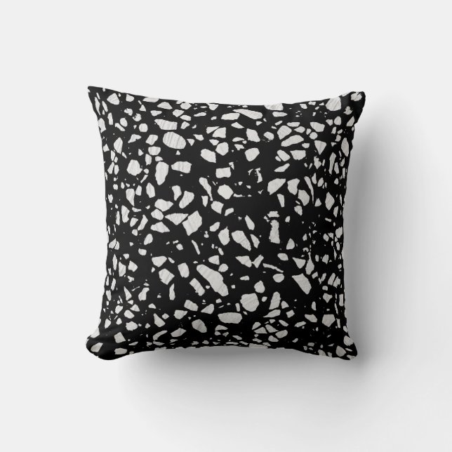 Abstract Terrazzo Mosaic Black en White Pattern Kussen (Voorkant)