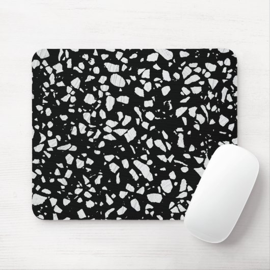 Abstract Terrazzo Mosaic Black en White Pattern Muismat (Met muis)