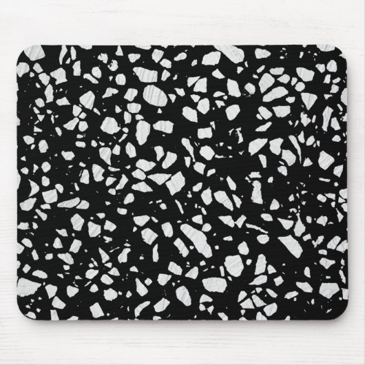 Abstract Terrazzo Mosaic Black en White Pattern Muismat (Voorkant)