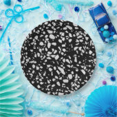 Abstract Terrazzo Mosaic Black en White Pattern Papieren Bordje (Feest)
