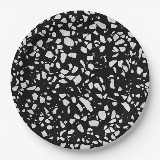 Abstract Terrazzo Mosaic Black en White Pattern Papieren Bordje (Voorkant)