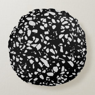 Abstract Terrazzo Mosaic Black en White Pattern Rond Kussen