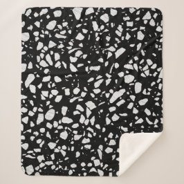 Abstract Terrazzo Mosaic Black en White Pattern Sherpa Deken