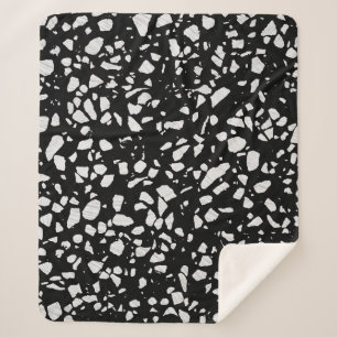 Abstract Terrazzo Mosaic Black en White Pattern Sherpa Deken