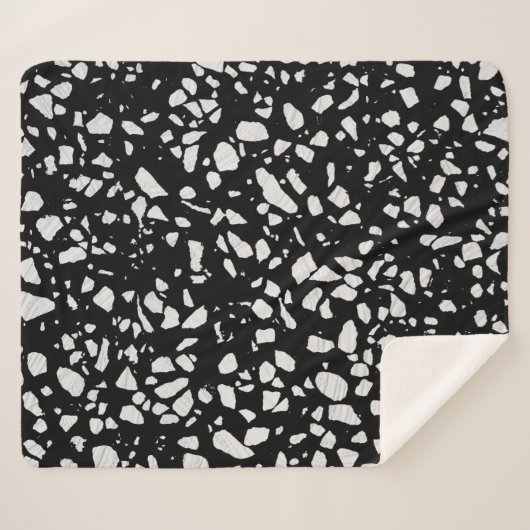 Abstract Terrazzo Mosaic Black en White Pattern Sherpa Deken (Voorkant (horizontaal))