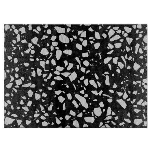 Abstract Terrazzo Mosaic Black en White Pattern Snijplank (Voorkant)
