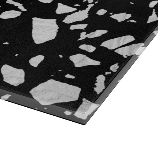 Abstract Terrazzo Mosaic Black en White Pattern Snijplank (Hoek)