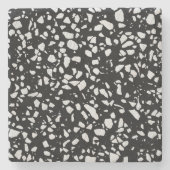 Abstract Terrazzo Mosaic Black en White Pattern Stenen Onderzetter (Voorkant)