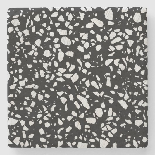Abstract Terrazzo Mosaic Black en White Pattern Stenen Onderzetter (Voorkant)