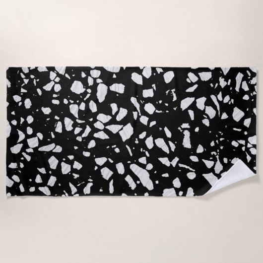 Abstract Terrazzo Mosaic Black en White Pattern Strandlaken (Voorkant)