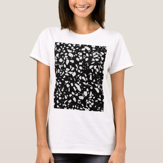 Abstract Terrazzo Mosaic Black en White Pattern T-shirt (Voorkant)