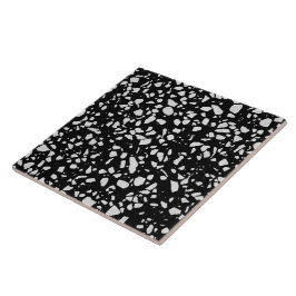 Abstract Terrazzo Mosaic Black en White Pattern Tegeltje