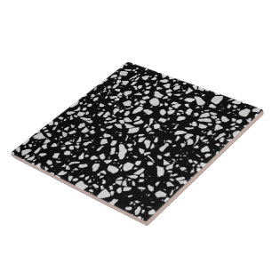 Abstract Terrazzo Mosaic Black en White Pattern Tegeltje