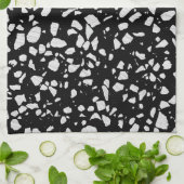 Abstract Terrazzo Mosaic Black en White Pattern Theedoek (Gevouwen)