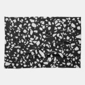 Abstract Terrazzo Mosaic Black en White Pattern Theedoek (Horizontaal)