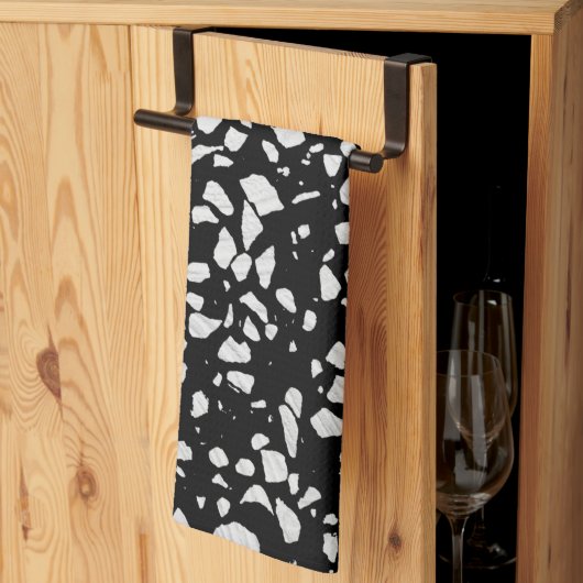 Abstract Terrazzo Mosaic Black en White Pattern Theedoek (Derde Gevouwen)