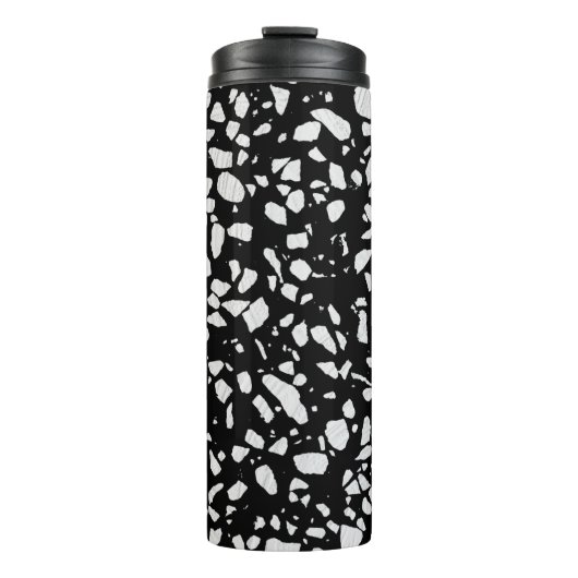 Abstract Terrazzo Mosaic Black en White Pattern Thermosbeker (Voorkant)