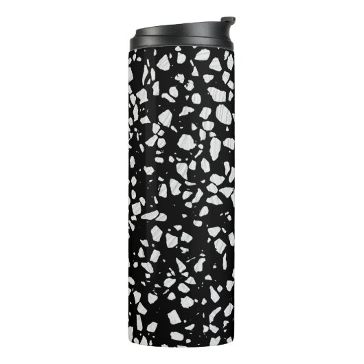 Abstract Terrazzo Mosaic Black en White Pattern Thermosbeker (Gedraaid links)