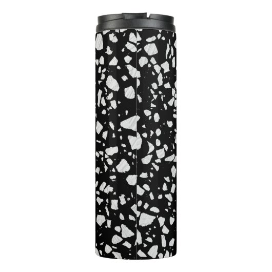 Abstract Terrazzo Mosaic Black en White Pattern Thermosbeker (Achterkant)