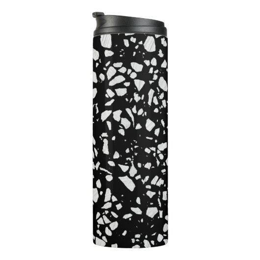 Abstract Terrazzo Mosaic Black en White Pattern Thermosbeker (Geroteerd rechts)