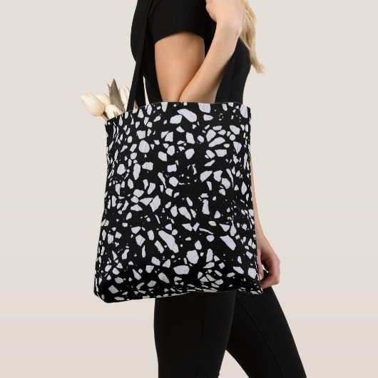 Abstract Terrazzo Mosaic Black en White Pattern Tote Bag (Dichtbij)