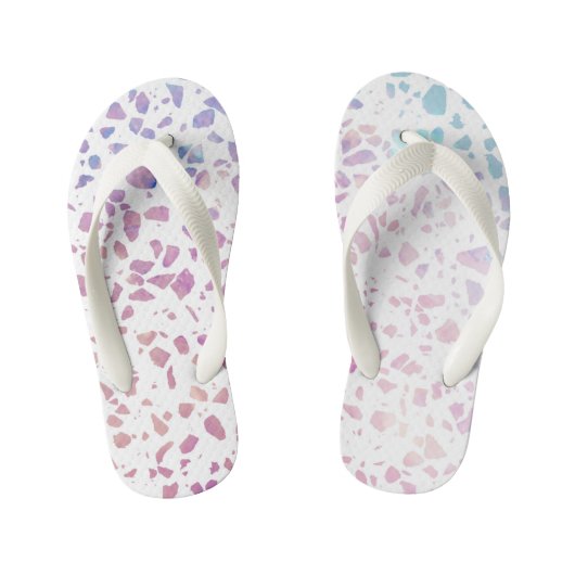 Abstract Terrazzo Mosaic Pink & Blue Pattern Kinder Teenslippers (Voetbed)
