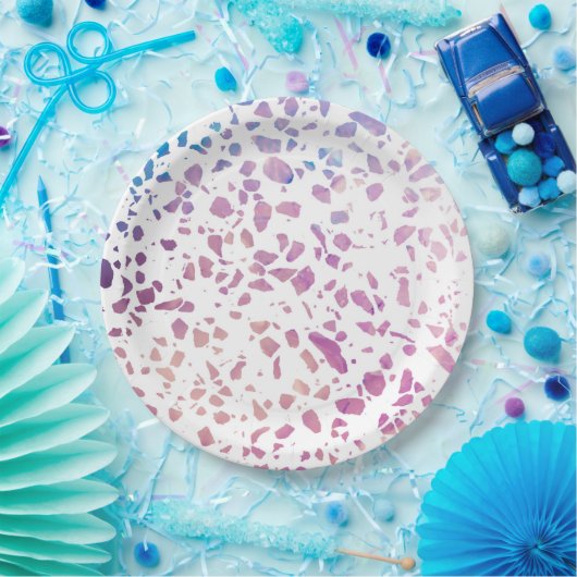 Abstract Terrazzo Mosaic Pink & Blue Pattern Papieren Bordje (Feest)