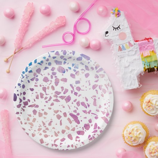 Abstract Terrazzo Mosaic Pink & Blue Pattern Papieren Bordje (Feest)