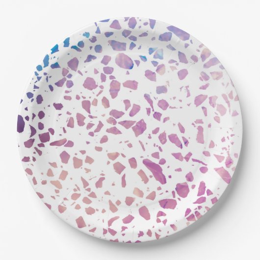 Abstract Terrazzo Mosaic Pink & Blue Pattern Papieren Bordje (Voorkant)