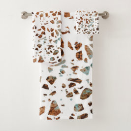Abstract Terrazzo Mosaic Rust Brown & Blue Pattern Bad Handdoek