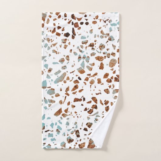 Abstract Terrazzo Mosaic Rust Brown & Blue Pattern Bad Handdoek (Handdoek)