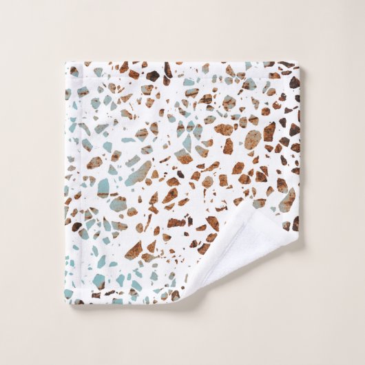 Abstract Terrazzo Mosaic Rust Brown & Blue Pattern Bad Handdoek (Wasdoekje)