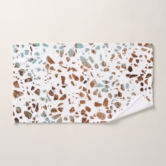 Abstract Terrazzo Mosaic Rust Brown & Blue Pattern Bad Handdoek (Handdoek)
