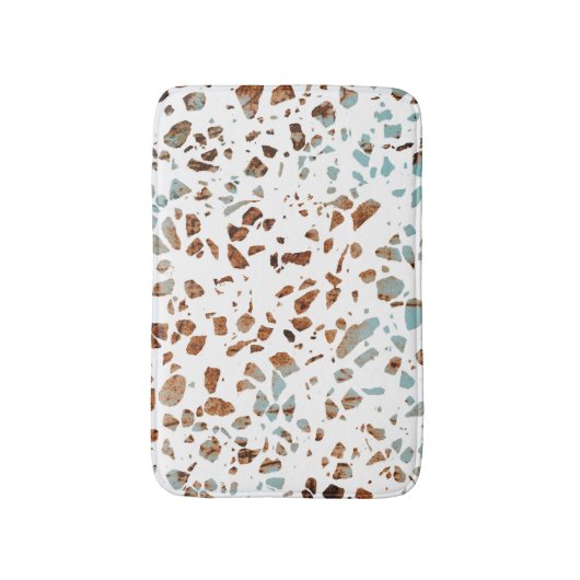 Abstract Terrazzo Mosaic Rust Brown & Blue Pattern Badmat (Voorkant Verticaal)