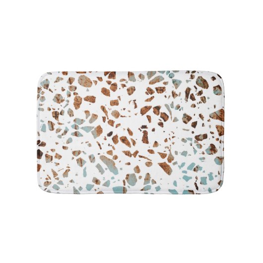 Abstract Terrazzo Mosaic Rust Brown & Blue Pattern Badmat (Voorkant)