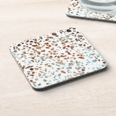 Abstract Terrazzo Mosaic Rust Brown & Blue Pattern Bier Onderzetter (Linkerzijde)