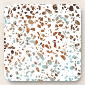 Abstract Terrazzo Mosaic Rust Brown & Blue Pattern Bier Onderzetter (Voorkant)