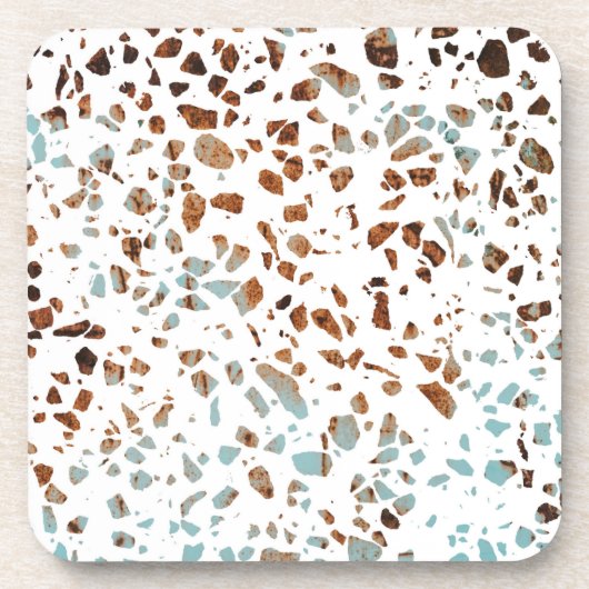 Abstract Terrazzo Mosaic Rust Brown & Blue Pattern Bier Onderzetter (Voorkant)