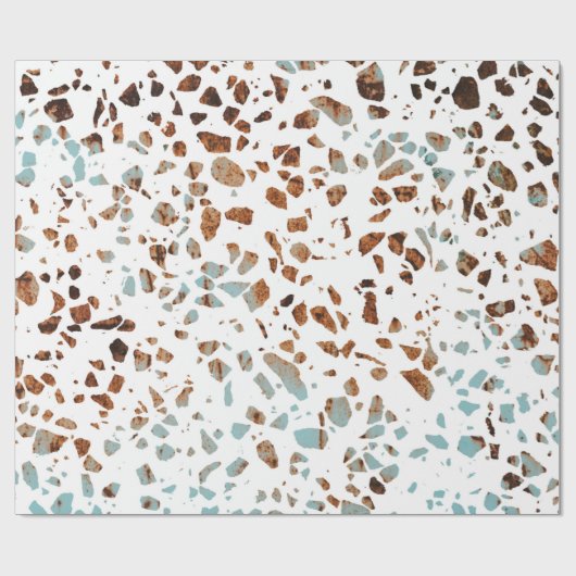 Abstract Terrazzo Mosaic Rust Brown & Blue Pattern Cadeaupapier (Vlak)