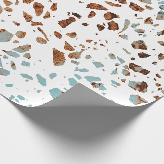 Abstract Terrazzo Mosaic Rust Brown & Blue Pattern Cadeaupapier (Hoek)