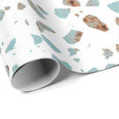 Abstract Terrazzo Mosaic Rust Brown & Blue Pattern Cadeaupapier (Rol Hoek)