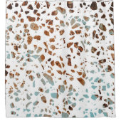 Abstract Terrazzo Mosaic Rust Brown & Blue Pattern Douchegordijn (Voorkant)