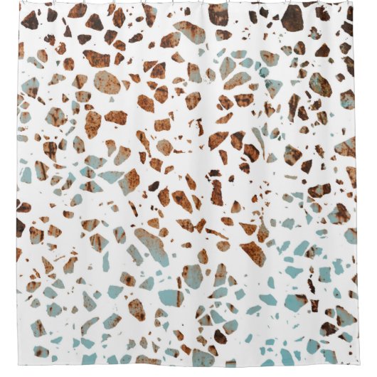 Abstract Terrazzo Mosaic Rust Brown & Blue Pattern Douchegordijn (Voorkant)