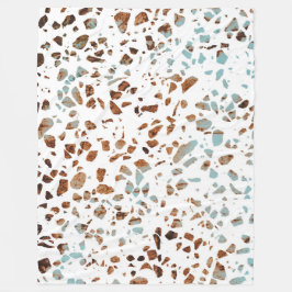 Abstract Terrazzo Mosaic Rust Brown & Blue Pattern Fleece Deken